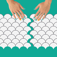 Thumbnail for White oriental fan tiles with grey grout interlocking