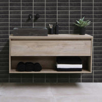 Thumbnail for dark grey stacked subway tiles on bathroom wall