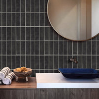 Thumbnail for Dark grey stacked subway tiles in bathroom