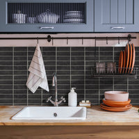 Thumbnail for Dark grey stacked subway tiles in kitchenette 