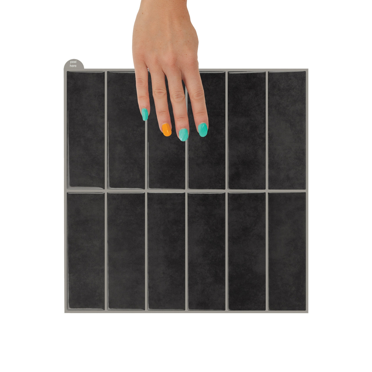 Grey black stacked subway peel and stick tile