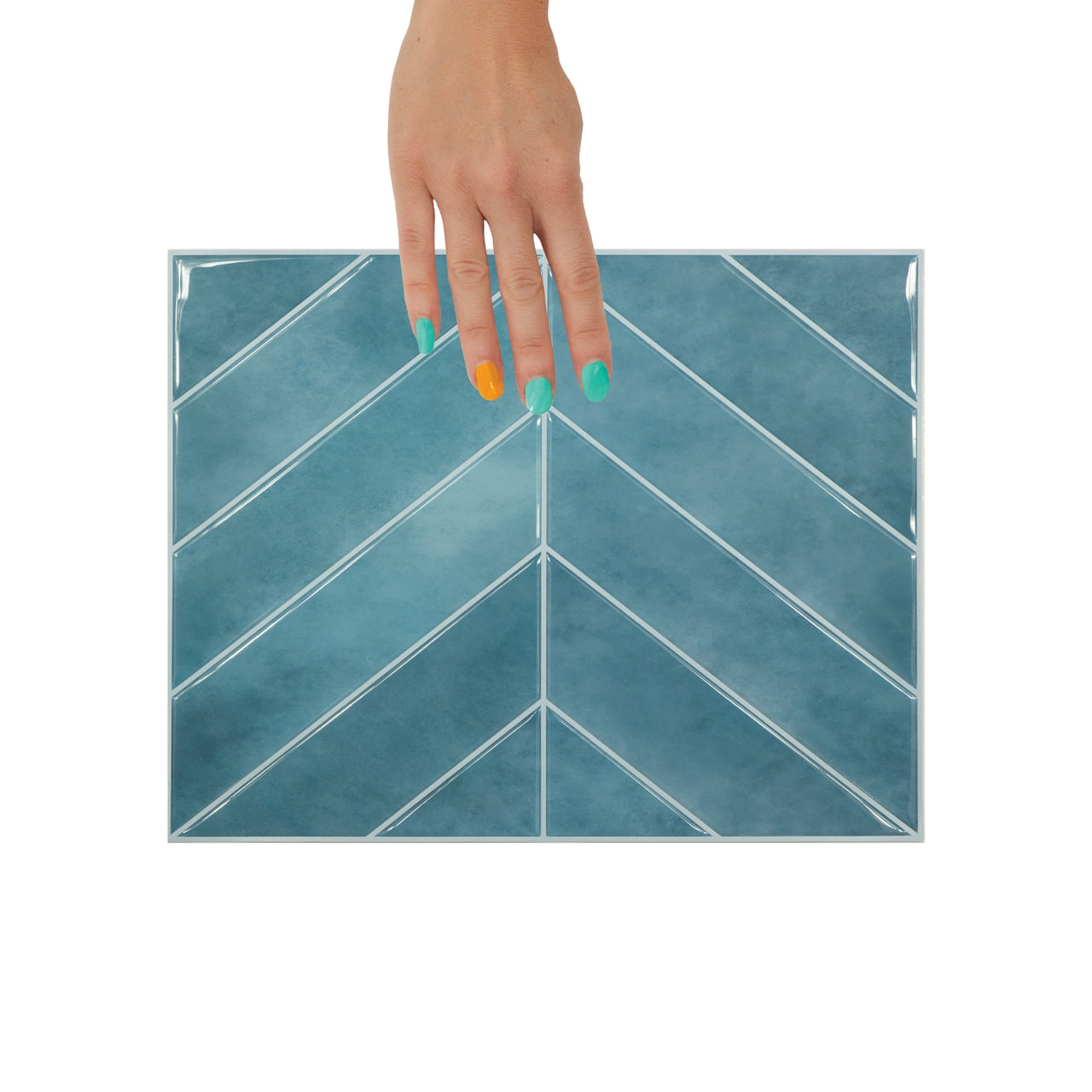 Blue chevron peel and stick tiles