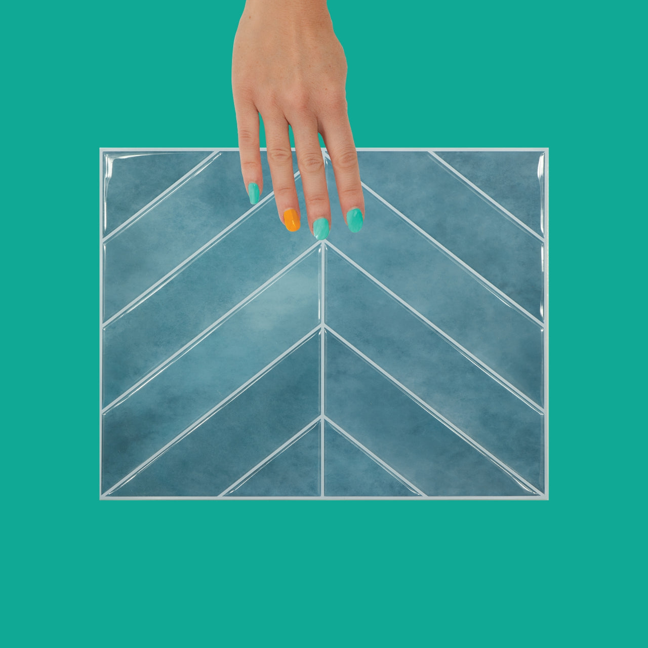 Blue chevron peel and stick tiles