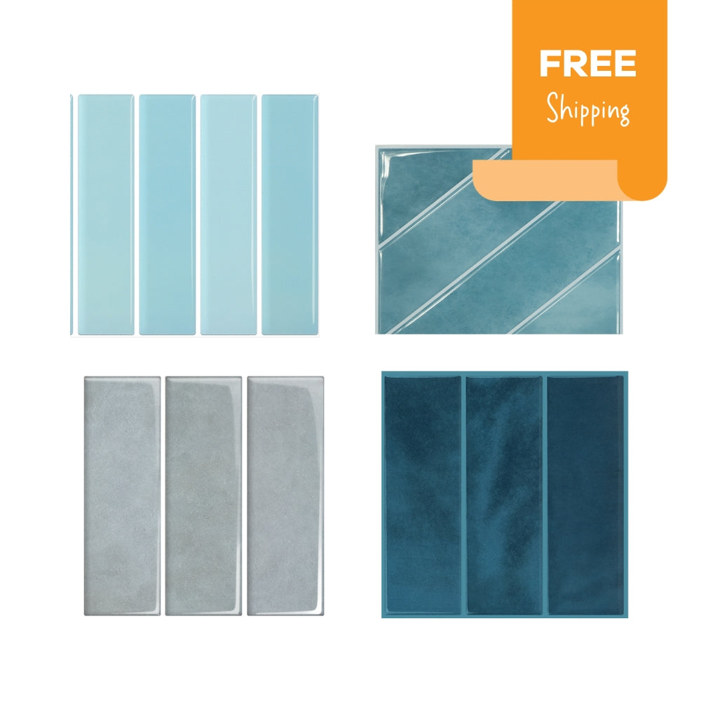 Sample pack of blue peel and stick wall tiles