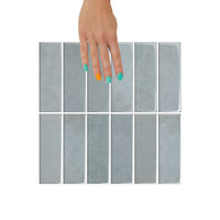 Thumbnail for Blue stacked subway tiles with white grout peel and stick