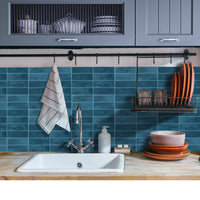 Thumbnail for Stacked Subway Wall Tile | Turquoise Blue with Turquoise Blue Grout