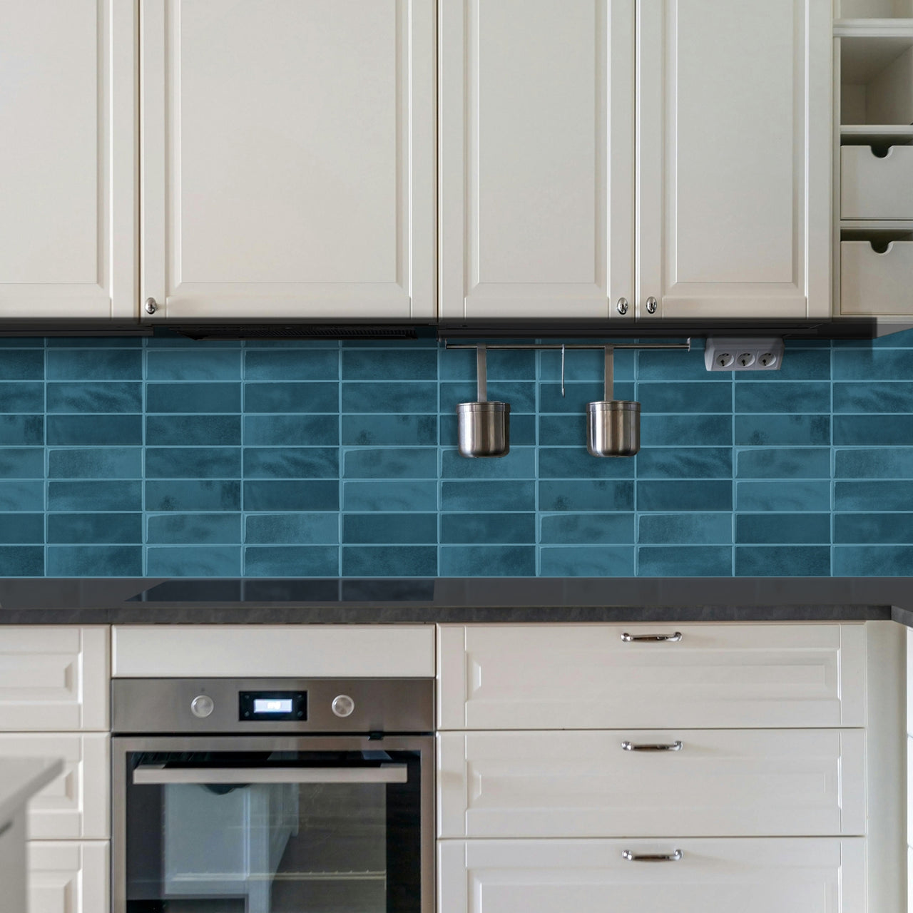 Stacked Subway Wall Tile | Turquoise Blue with Turquoise Blue Grout