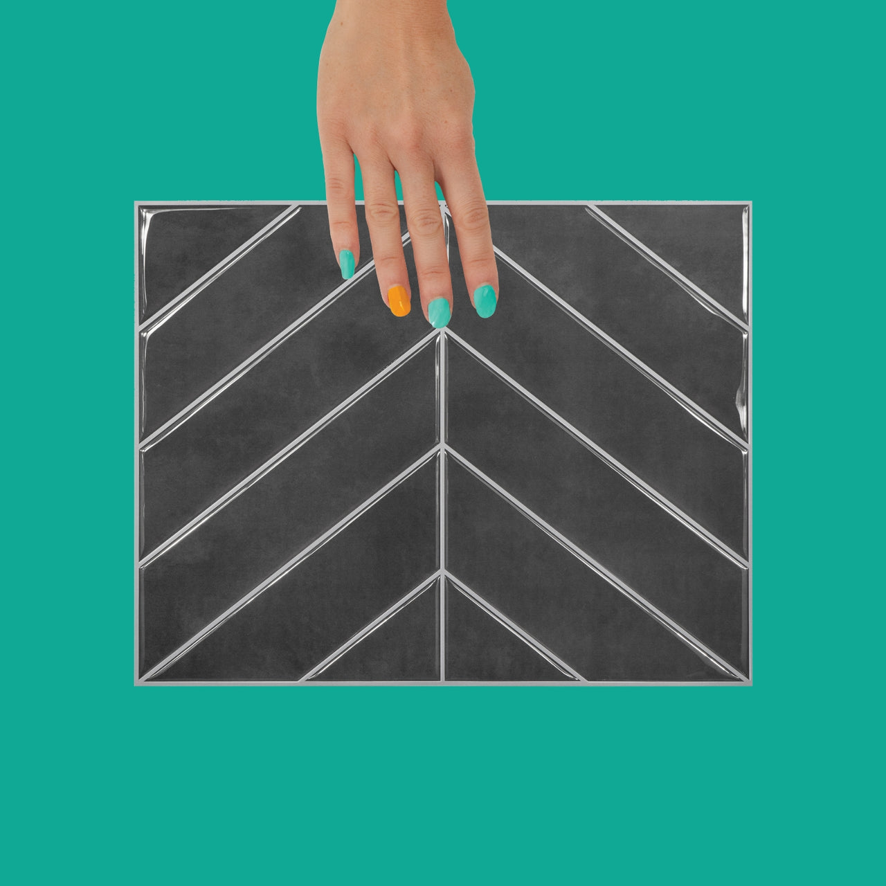 Charcoal chevron peel and stick tiles