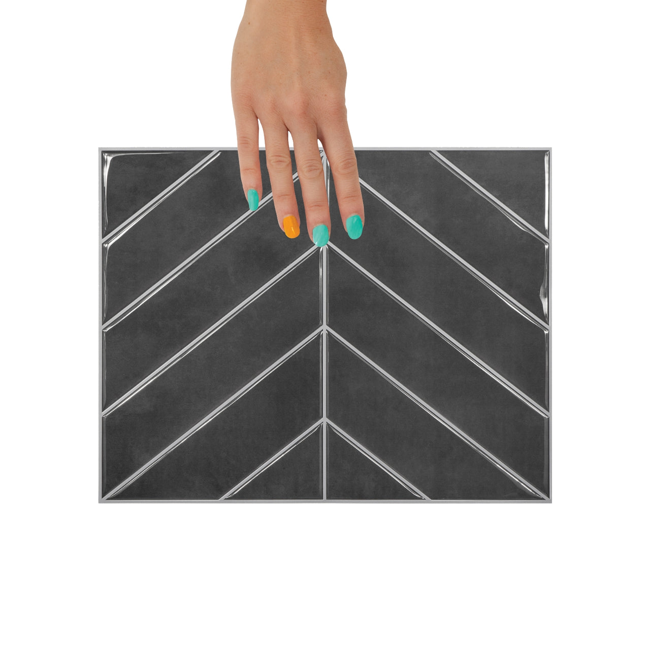 Charcoal chevron tiles with grey grout