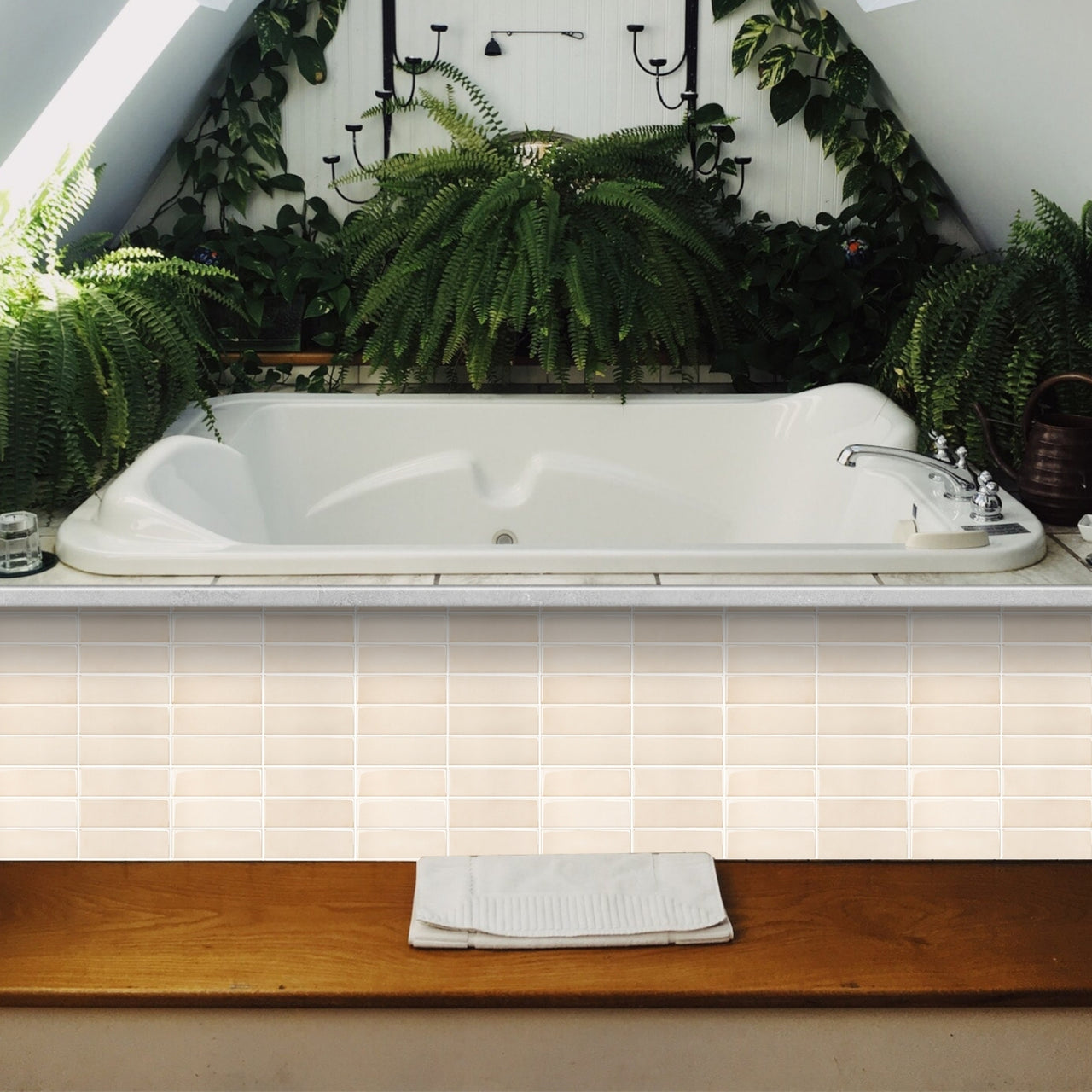 Stacked Subway Wall Tile | Cream with White Grout