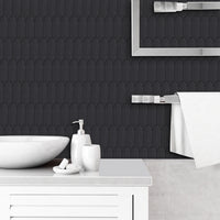 Thumbnail for Feather black matte wall tiles with black grout on wall in bathroom