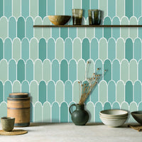 Thumbnail for Green feather wall tiles as kitchen splash back