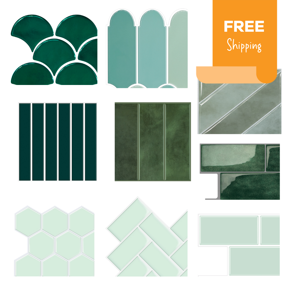 Sample pack of green and mint peel and stick wall tiles