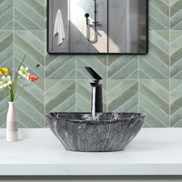 Thumbnail for green chevron peel and stick tiles in bathroom