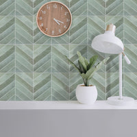 Thumbnail for green chevron tiles as a feature wall