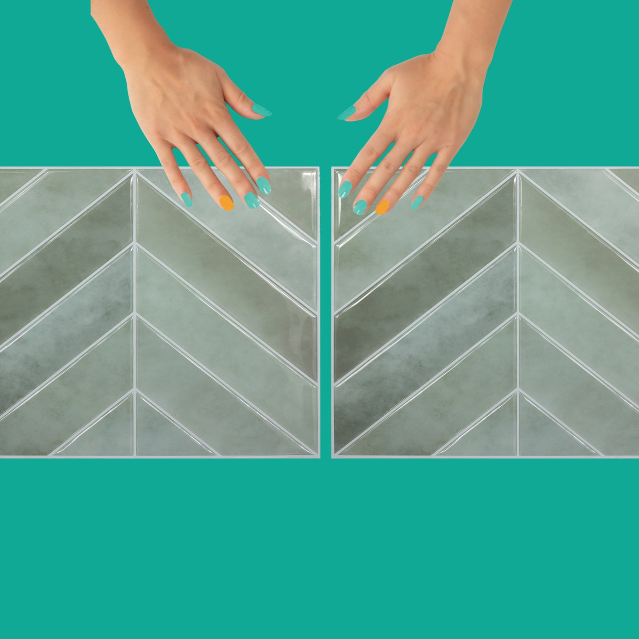 green chevron peel and stick tile application