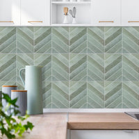 Thumbnail for Green chevron peel and stick tiles in kitchen