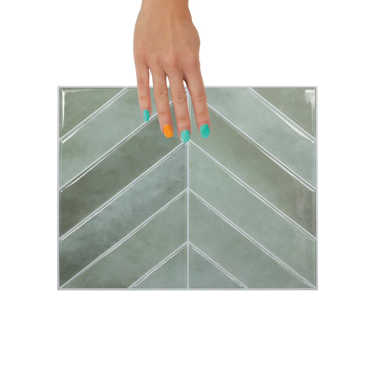 Green chevron peel and stick tiles