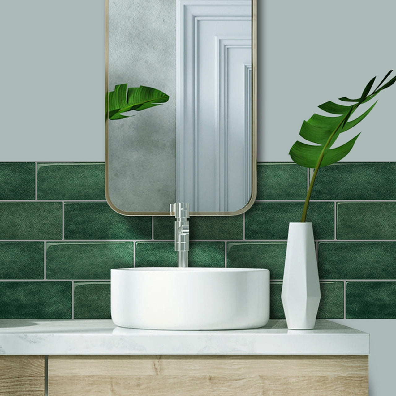 Subway Wall Tile | Green with Grey Grout