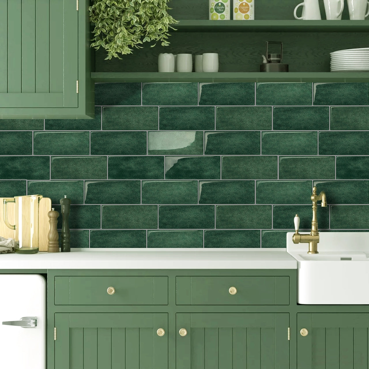 Subway Wall Tile | Green with Grey Grout