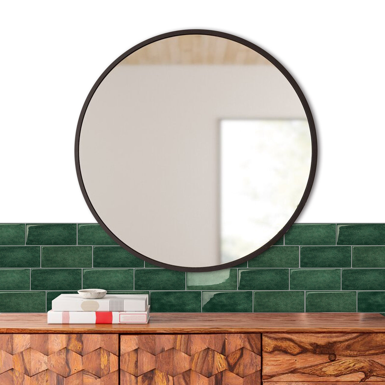 Subway Wall Tile | Green with Grey Grout