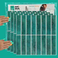 Thumbnail for 4-pack of green kit kat tiles with white grout from Peel & Stick Hub