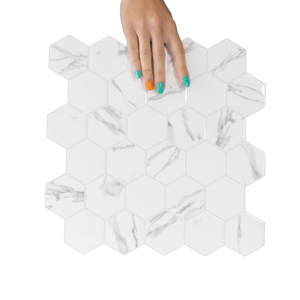 Hexagon Wall Tile | White & Grey Marble with Grey Grout