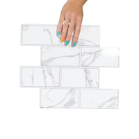 Thumbnail for Subway Wall Tile | White & Grey Marble with Grey Grout