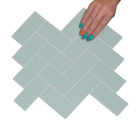 Thumbnail for Herringbone Wall Tile | Mint Green with White Grout