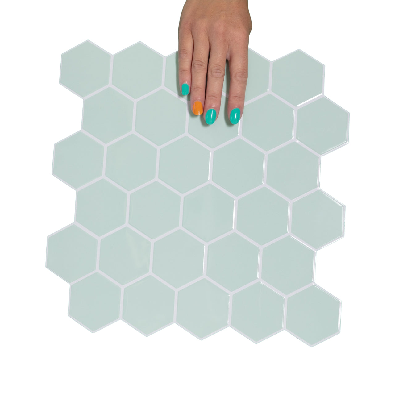 Hexagon Wall Tile | Mint Green with White Grout