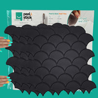 Thumbnail for 4-pack of oriental fan black matte vinyl wall tiles with black grout from Peel & Stick Hub