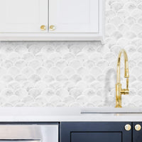 Thumbnail for White and Grey marble oriental fan tiles in kitchen