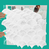 Thumbnail for 4-pack of white and grey oriental fan tiles with white grout from Peel & Stick Hub