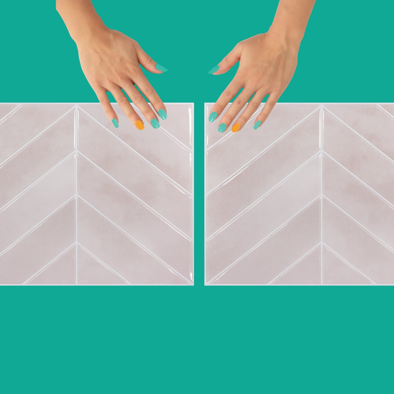 pink chevron peel and stick tiles application