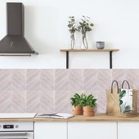 Thumbnail for pink chevron peel and stick tiles in kitchen