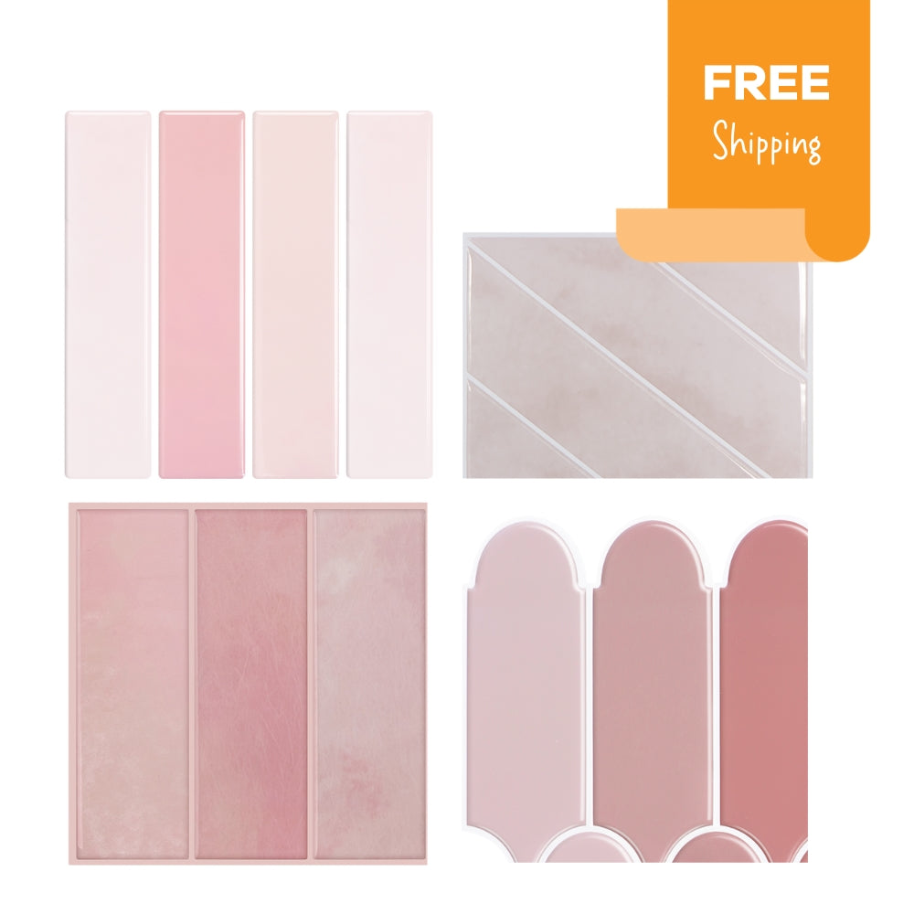 Sample pack of pink and stick wall tiles