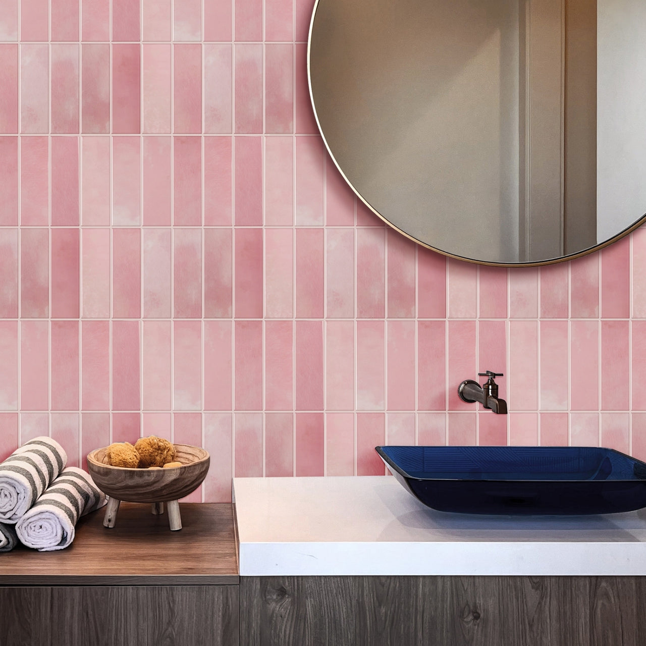 Stacked Subway Wall Tile | Pink with Pink Grout