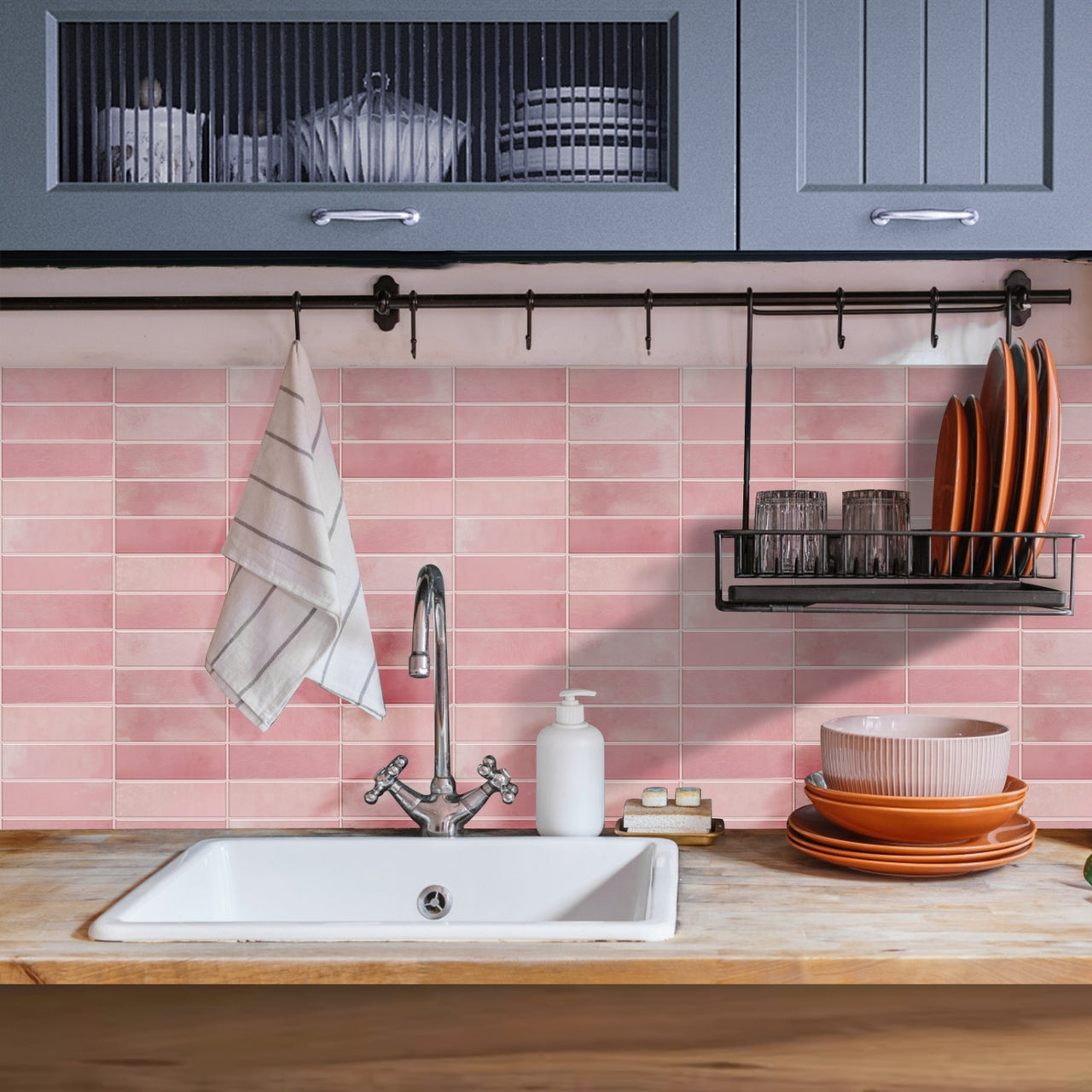 Stacked Subway Wall Tile | Pink with Pink Grout