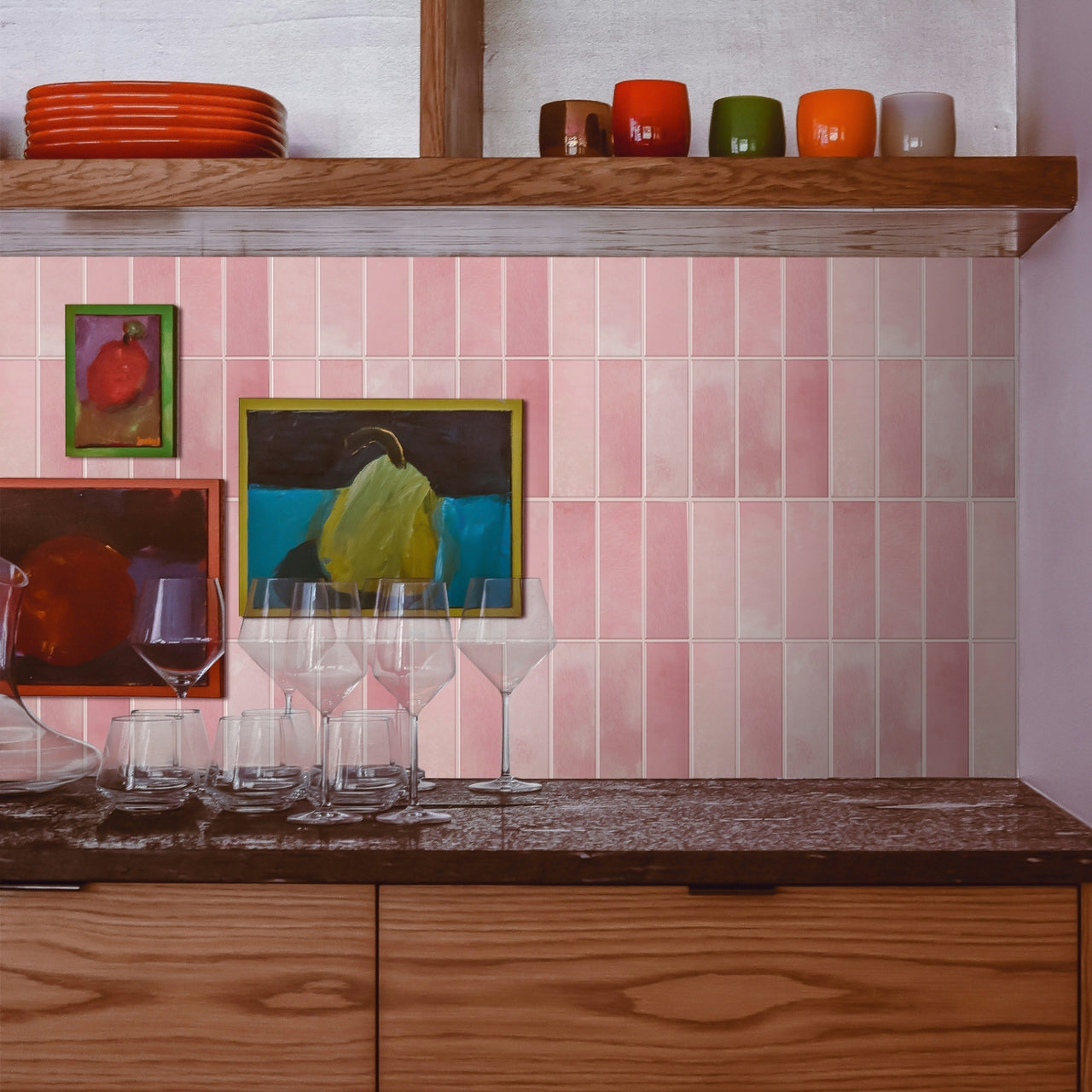 Stacked Subway Wall Tile | Pink with Pink Grout