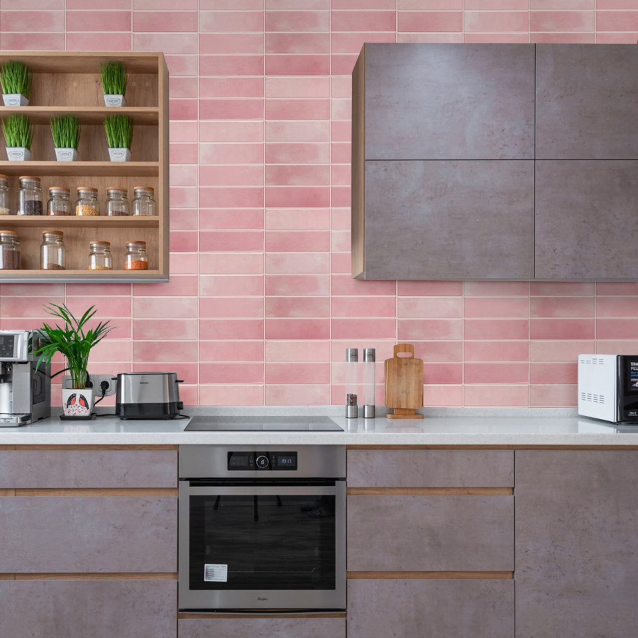 Stacked Subway Wall Tile | Pink with Pink Grout