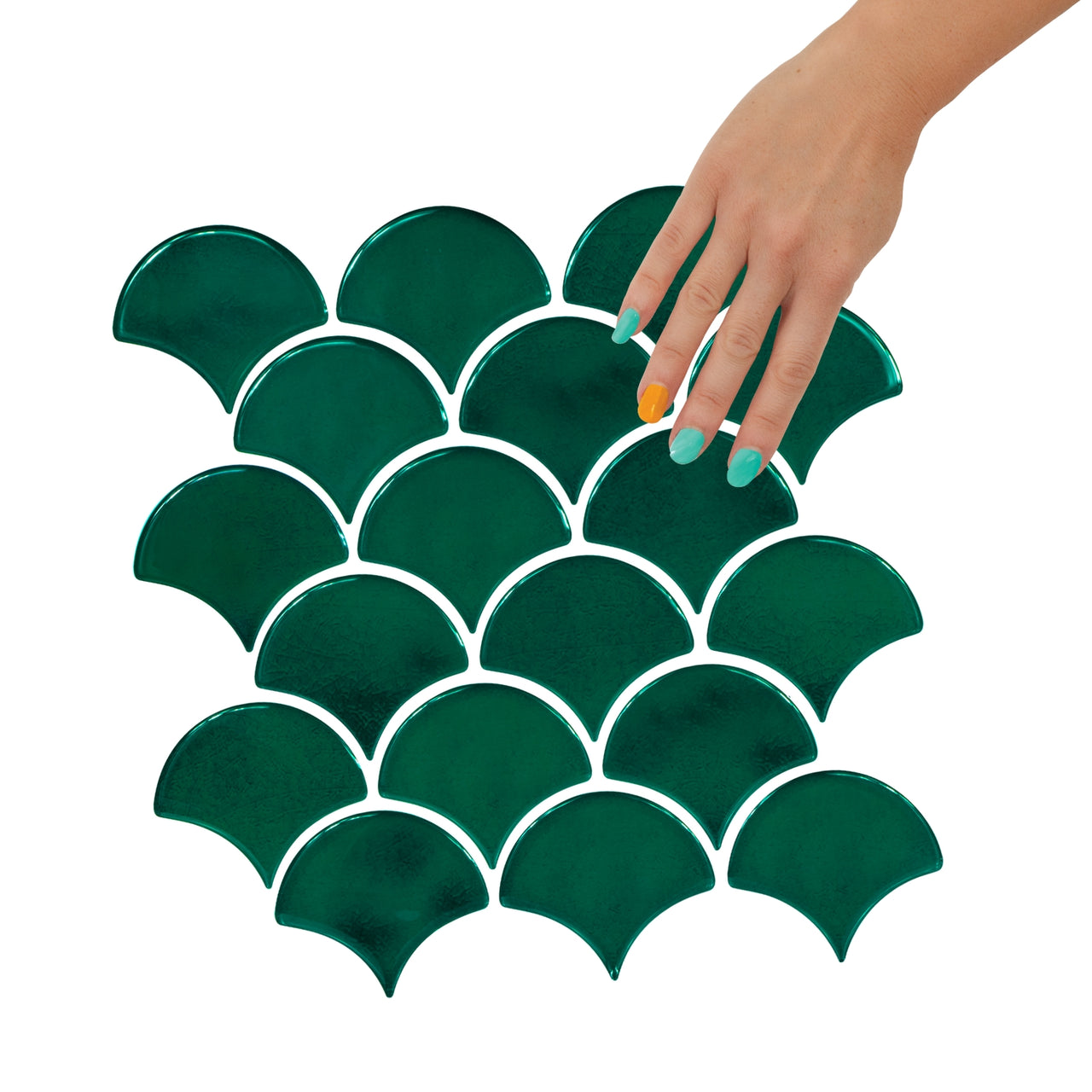 Scalloped Fish Scale Wall Tile | Green with White Grout