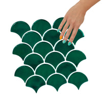 Thumbnail for Scalloped Fish Scale Wall Tile | Green with White Grout