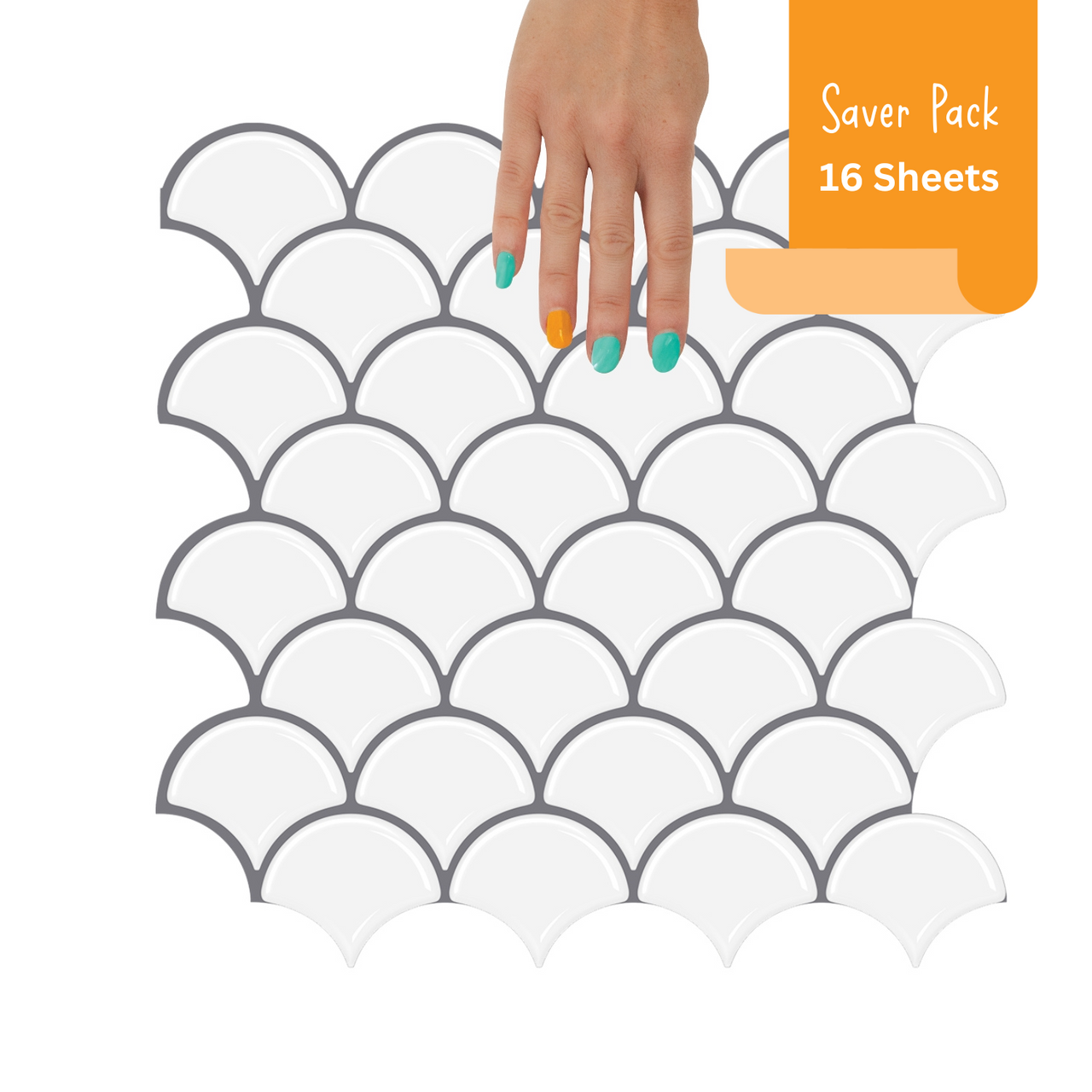 Saver Pack White Fish Scale Tiles | 16 Sheets