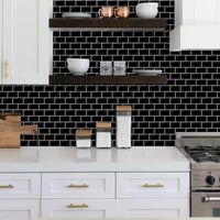Thumbnail for Black subway tiles with white grout as a kitchen splashback