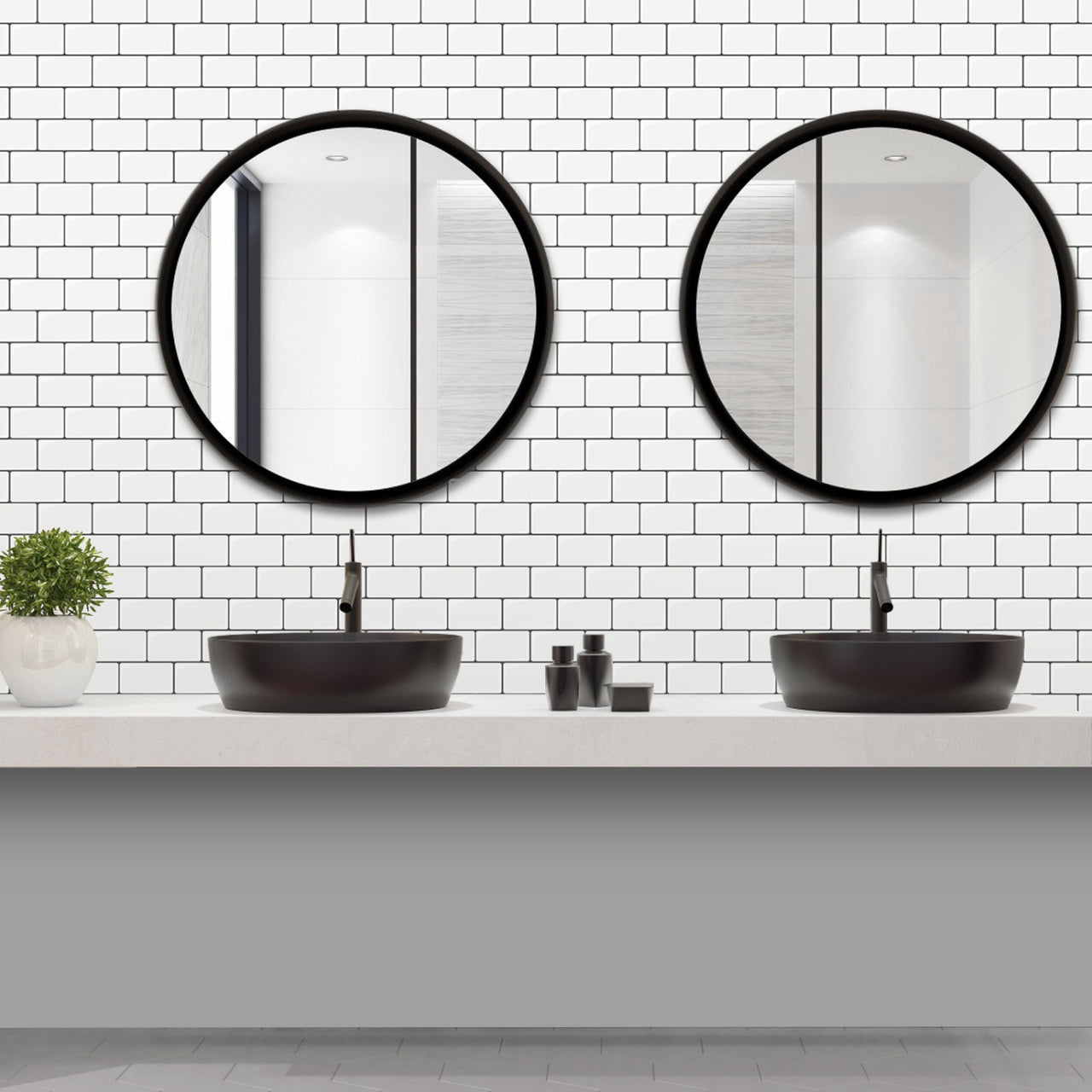 Subway Wall Tile Classic | White with Almost Black Grout