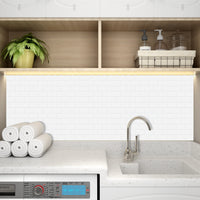Thumbnail for White subway tiles with white grout in laundry