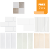 Thumbnail for Sample pack of white and beige peel and stick tiles with white grout