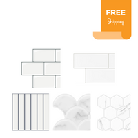 Thumbnail for Sample pack of white peel and stick tiles with grey grout