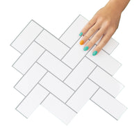 Thumbnail for Herringbone Wall Tile | White with Dark Grey Grout