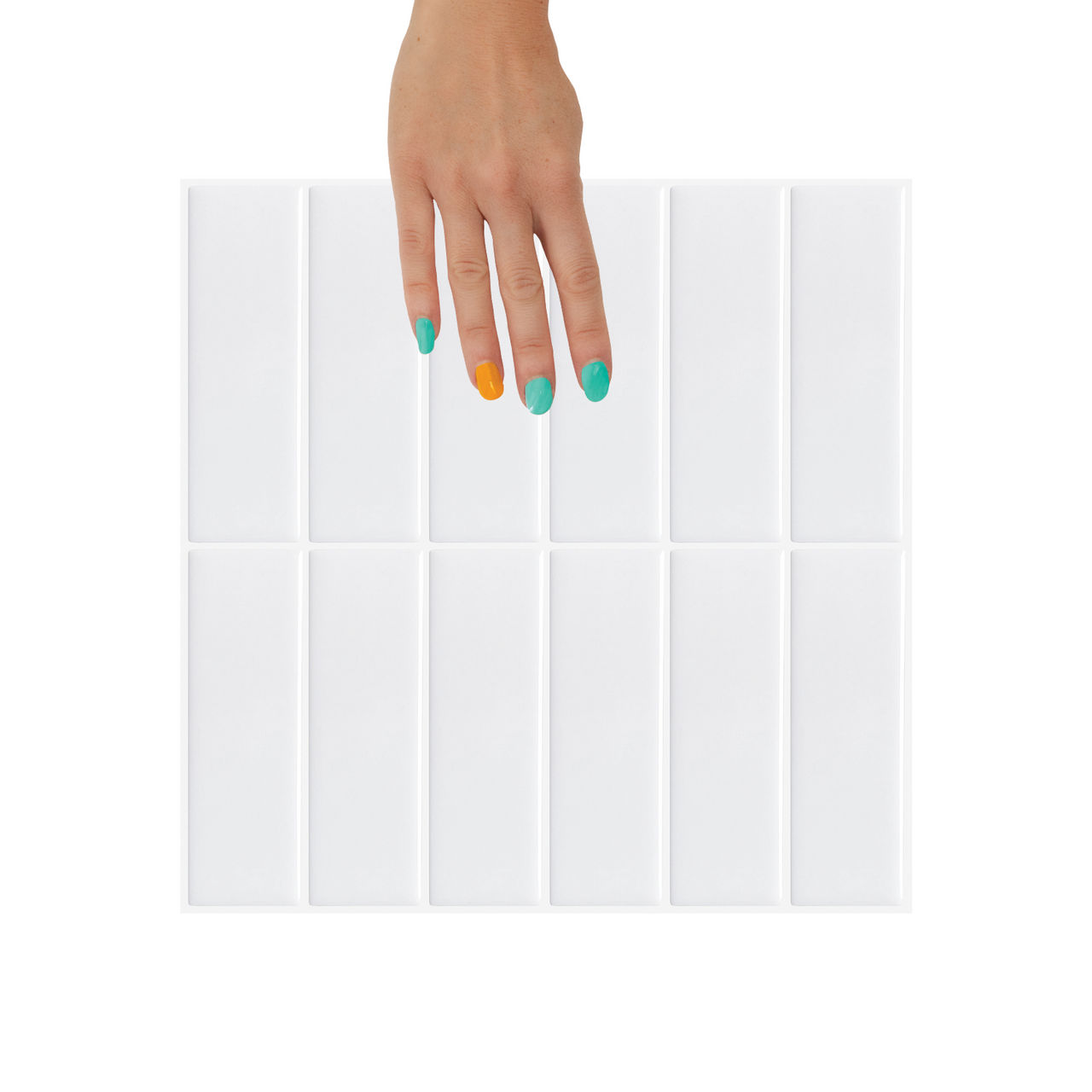 White stacked subway tiles with white grout